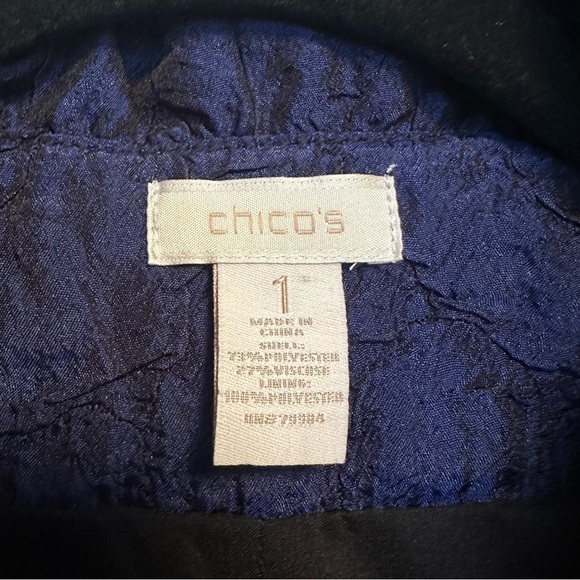 Vintage Chico’s Silky Feel Jacket Asian Style Jacket Metallic Blue Zip Up Sz 1 M - Picture 3 of 11
